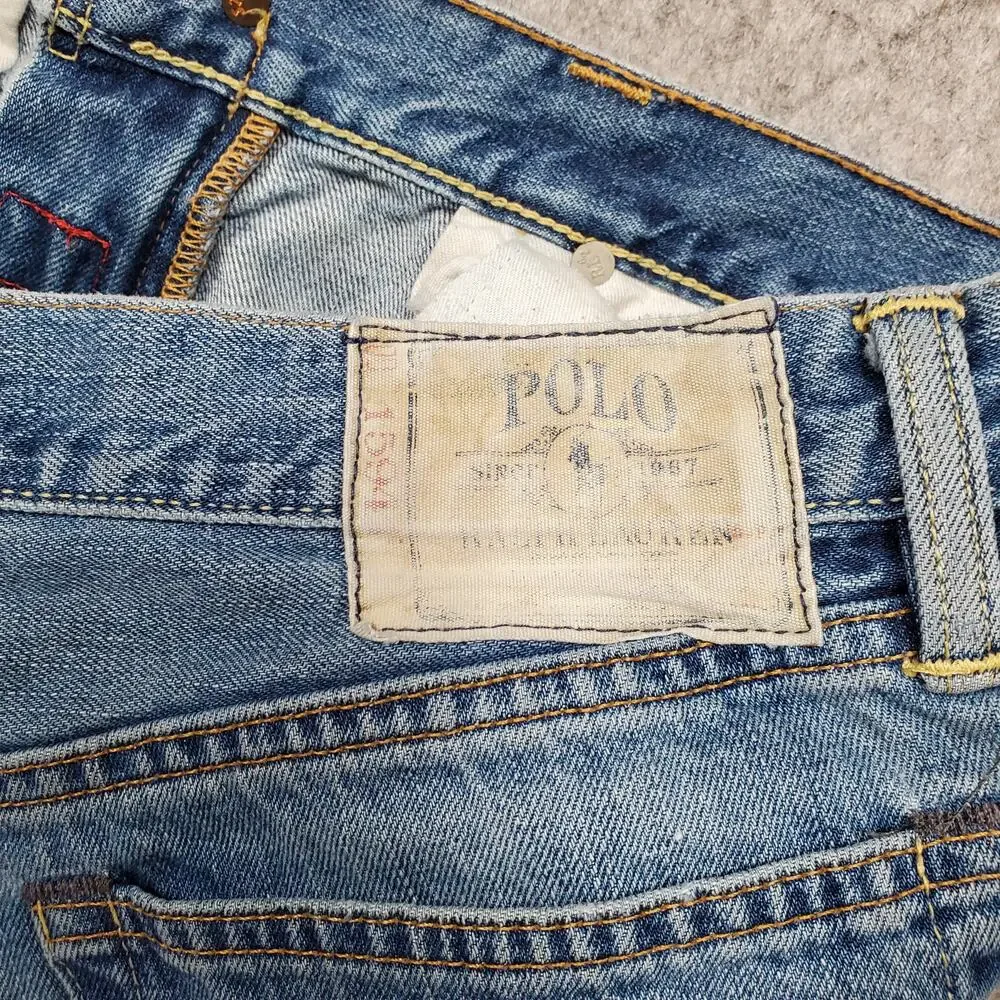 Polo Ralph Lauren Jeans Mens 32x28 Raw Hem Cut Off Medium Wash Classic Fit Denim
